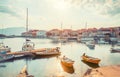 POSTIRA, CROATIA - JULY 13, 2017: Lots of beautiful yachts in the harbor of a small town Postira - Croatia, island Brac Royalty Free Stock Photo