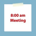 8,00 am meeting post it on blue Royalty Free Stock Photo