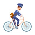 Postman on Bike Delivering Mail Cartoon Vector