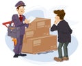 Postman delivered parcels. Delivery man with boxes. Illustration for internet and mobile website