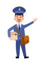 Postman Delivering Parcel Isolated Cartoon Vector