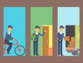 Postman delivery man cards character vector courier occupation carrier cute male package transportation.