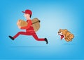 Postman The delivery man was bitten by a dog. ran away in shock flat style cartoon illustration vector Royalty Free Stock Photo