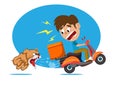 Postman, delivery man bitten by a dog therefore urged the motorcycle to flee in shock. Flat style cartoon illustration vector Royalty Free Stock Photo