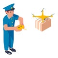 Postman drone parcel delivery icon, isometric style Royalty Free Stock Photo