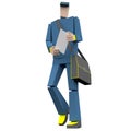 Postman with envelope and bag 3d rendering