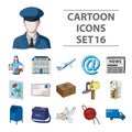 Postman, envelope, mail box and other attributes of postal service.Mail and postman set collection icons in cartoon Royalty Free Stock Photo