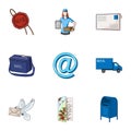 Postman, envelope, mail box and other attributes of postal service.Mail and postman set collection icons in cartoon Royalty Free Stock Photo