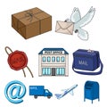 Mail and postman set collection icons in cartoon Royalty Free Stock Photo