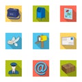 Postman, envelope, mail box and other attributes of postal service.Mail and postman set collection icons in flat style Royalty Free Stock Photo