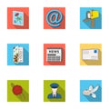 Postman, envelope, mail box and other attributes of postal service.Mail and postman set collection icons in flat style Royalty Free Stock Photo
