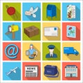 Postman, envelope, mail box and other attributes of postal service.Mail and postman set collection icons in flat style Royalty Free Stock Photo