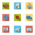 Postman, envelope, mail box and other attributes of postal service.Mail and postman set collection icons in flat style Royalty Free Stock Photo