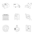 Postman, envelope, mail box and other attributes of postal service.Mail and postman set collection icons in outline Royalty Free Stock Photo
