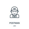 postman icon vector from jobs collection. Thin line postman outline icon vector illustration. Linear symbol Royalty Free Stock Photo