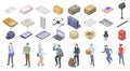 Postman icons set, isometric style