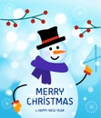 Postman with a letter in his hand. snow winter card. Christmas Cute Cheerful Snowman Royalty Free Stock Photo