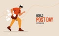 Postman with letters, world post day illustration