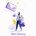 Postman, mailman. Concept of express mail delivery service. Modern flat colorful vector illustration