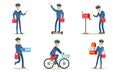 Postman or Mailman Delivering Mails and Packages Set Vector Illustration