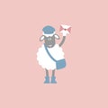 postman mailman sheep and love letter, happy valentines day, birthday, love concept