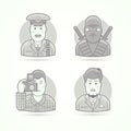 Postman, ninja warrior, photographer, business man icons. Set of character portrait vector illustrations. Royalty Free Stock Photo