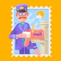 Postman In Purple Uniform Delivering Mail, Putting Letters In Mailbox. Flat Vector Illustration Royalty Free Stock Photo