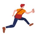 Postman running with bag delivering letter in envelope. Mailman in cap carrying mail, delivery service. Vector Royalty Free Stock Photo