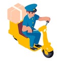 Postman scooter box delivery icon, isometric style Royalty Free Stock Photo