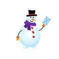 Postman snowman brought a letter. Vector illustration. clipart Isolated on white Royalty Free Stock Photo