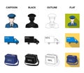 The postman in uniform, mail machine, bag for correspondence, postal office.Mail and postman set collection icons in