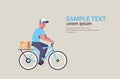 Postman in uniform riding bicycle carrying cardboard parcel box courier express delivery service concept flat full Royalty Free Stock Photo