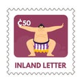 Inland letter with sumo fighter, Japanese mark