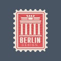 Postmark stamp of Germany with Brandenburg Gate silhouette. Famous architectural monument of Berlin. Travel concept