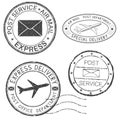 Postmarks. Black ink round postal stamps Royalty Free Stock Photo