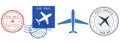 Postmarks. Colored set of postal elements with airplane signs Royalty Free Stock Photo