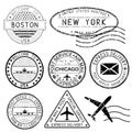 Postmarks and travel stamps. USA cities Royalty Free Stock Photo