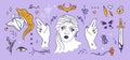 Postmodern Ancient Greece aesthetic - stickers set in lilac and gold colors