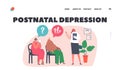 Postnatal Depression Landing Page Template. Pregnant Women and Psychologist Characters Chat at Childbirth Preparation