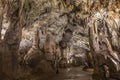 Postojna cave, Slovenia. Formations inside cave with stalactites and stalagmites