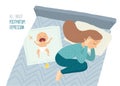 Postpartum depression. Postnatal depression. Baby s blues. Cartoon vector hand drawn eps 10 illustration isolated on