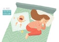 Postpartum depression. Postnatal depression. Baby s blues. Cartoon vector hand drawn eps 10 illustration isolated on