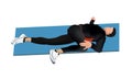Postural gymnastics exercise. The illustration shows a man on a mat performing a stretching exercise