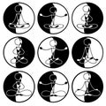 Postures for meditation icon set