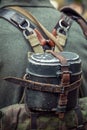 A pot on the back of a German soldier. Royalty Free Stock Photo