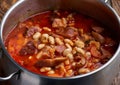 Pot with beans and pork stew Royalty Free Stock Photo