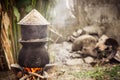 Pot boiling water for cooking sticky rice Royalty Free Stock Photo