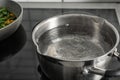 Pot with boiling water on electric stove Royalty Free Stock Photo