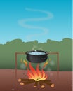 Pot boiling water firepit Royalty Free Stock Photo