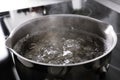 Pot with boiling water on stove